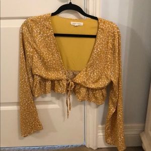 yellow and white tie top